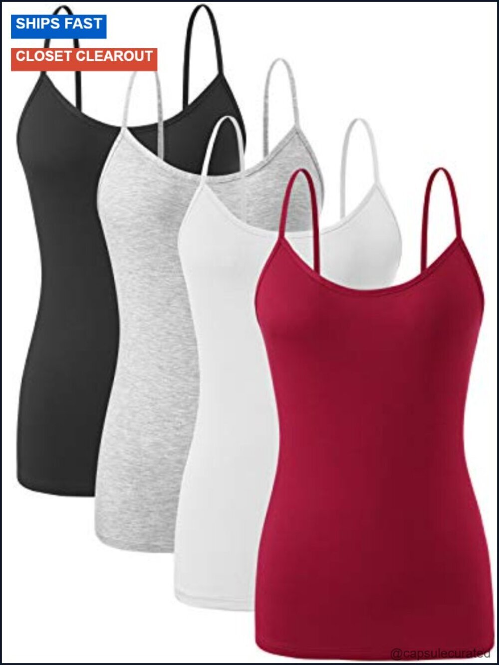 Lightweight Modal Spandex Cami Tank Tops 4-Pack Adjustable Strap